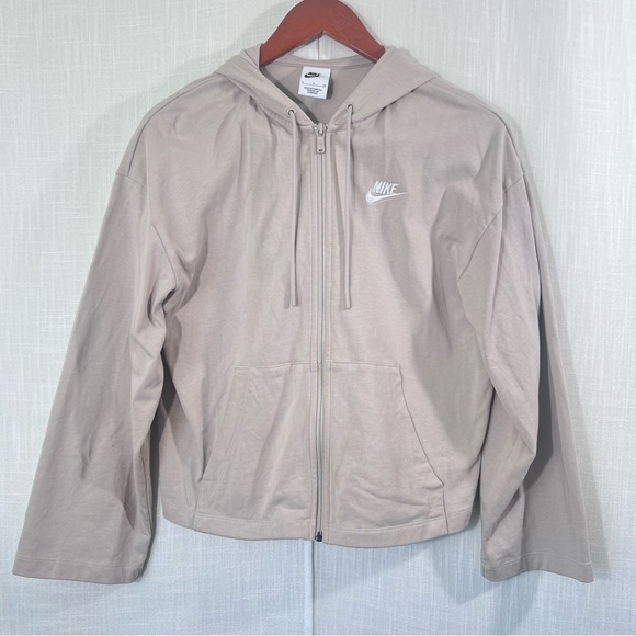 Nike Relaxed Fit Cropped Cream Tan Flare Sleeve Full Zip Lightweight Hoodie - Picture 4 of 12